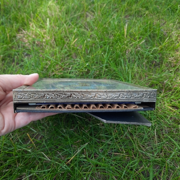 Vintage Handmade Dried Floral and Faux Floral Gold Metal Framed Art - Picture 9 of 9